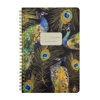 Записная книжка А5  60л. картон, гребень "Fauna. Павлины" кл., софт-тач, фольга