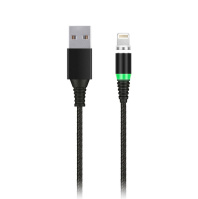 Кабель Smartbuy 8-pin для Apple для зарядки, черный, 2А, 1м, с магнитным наконеч.
