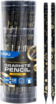 Карандаш Deli НB Golden flower texture круглый, ластик, липа, ассорти