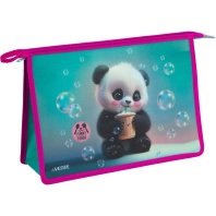 Папка д/тетрад. А4 (330*230*100) молния сверху, пластик "Yummy Panda" матовая полупрозрачная