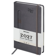 Ежедневник датированный 2027 А5 138x213 мм, BRAUBERG "Optimal", под кожу, резинка, держатель для ручки, серый, 117933