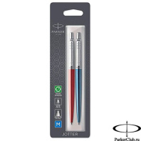 Набор Parker Jotter London Шариковая ручка Red + гелевая ручка Blue М, кнопочн., блистер