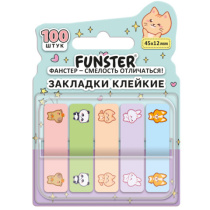 Закладки клейкие Z-сложения FUNSTER (ФАНСТЕР) "Животные", 45х12 мм, 100 шт., (5 цветов х 20 листов), в диспенсере, 116702