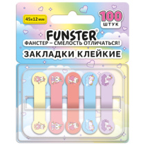 Закладки клейкие Z-сложения FUNSTER (ФАНСТЕР) "Единороги", 45х12 мм,100 шт., (5 цветов х 20 листов), в диспенсере, 116703