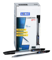 Ручка шарик. Linc Corona Plus черный 0,7 мм прозр. шестигран. корп.|ФА|109213|3002N/black