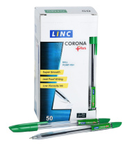 Ручка шарик. Linc CORONA PLUS зелен. 0,7 мм прозр. шестигран. корп.|ФА|109215|3002N/green