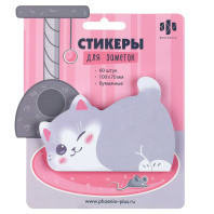 Бумага с липким краем  60л "Серый котенок" 73*100мм, фигурная