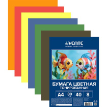 Бумага цв. А4  8цв. 40л. тонированная, двусторонняя., пл. 80 гр/м2