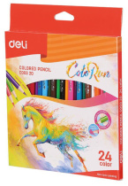 Карандаши цвет. 24цв Deli  ColoRun трехгранные, европодвес