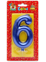 Свеча-цифра "6" Синий металлик" Свеча-цифра "6" Синий металлик"