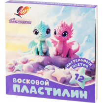 Пластилин 12цв 180гр. Фантазия, восковой, со стеком, ПАСТЕЛЬ