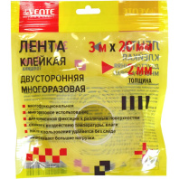 Скотч 2 сторон. 20мм*3м МНОГОРАЗОВЫЙ прозрачный 2мм