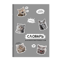 Тетрадь д/записи иностр. слов А5  24л, скоба "Стикеры с котами" глянц.лам.