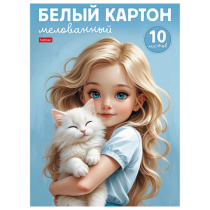 Картон белый А4 МЕЛОВАННЫЙ, 10 листов, в папке, HATBER, 200х280мм, Ласковые объятия,, 10Кб4_36019