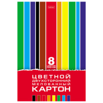 Картон цветной А4 2-сторонний МЕЛОВАННЫЙ, 8л. 8цв., в папке, HATBER, 195х280мм, Creat, 8Кц4_05934
