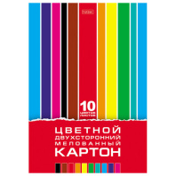 Картон цветной А4 2-сторонний МЕЛОВАННЫЙ, 10л. 10цв, в папке, HATBER, 195х280мм, Crea, 10Кц4_05934