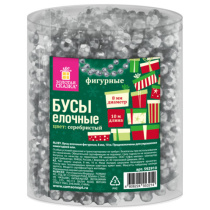 Бусы ёлочные "ФИГУРНЫЕ" d8 мм, 10 м, СЕРЕБРИСТЫЕ, пластик, ПВХ бокс, ЗОЛОТАЯ СКАЗКА, 592910