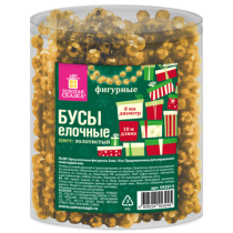 Бусы ёлочные "ФИГУРНЫЕ" d8 мм, 10 м, ЗОЛОТИСТЫЕ, пластик, ПВХ бокс, ЗОЛОТАЯ СКАЗКА, 592913