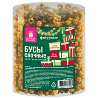 Бусы ёлочные "ФИГУРНЫЕ" d8 мм, 10 м, ЗОЛОТИСТЫЕ, пластик, ПВХ бокс, ЗОЛОТАЯ СКАЗКА, 592913