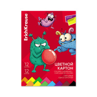 Цветной картон глянцевый на клею ErichKrause, Веселые друзья, А4, 12 л, 12 цв (с флюор.) (школьно-письменные принадлежности)