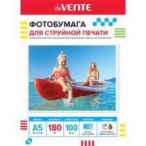 Фотобумага INK JET deVENTE A5 (21*14,8см) 180г, 100л, матовая, односторонняя