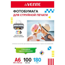 Фотобумага INK JET deVENTE A6 (10*15см) 180г, 100л, глянцевая, односторонняя