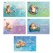 Альбом А4 32л скоба "Кот и мышь" пл. 100 гр/м, 5диз.в блоке