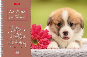 Альбом А4 40л гребень "Doggie-Щенки" пл. 100 гр/м, перфорация, ассорти*