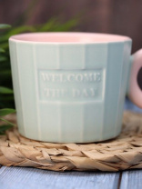 Кружка керамическая 320мл "Welcome the day" зеленая