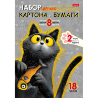 Набор картона и бумаги A4 мелованные 18л. (8цв+8цв+2бел) в папке, HATBER, Пушистый фи, 18НКБ4_35767 Набор картона и бумаги A4 мелованные 18л. (8цв+8цв+2бел) в папке, HATBER, Пушистый фи, 18НКБ4_35767
