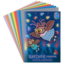 Картон цв. А4 10цв. 10л. тонирован., двухстор., пл. 220гр/м2 "Совки летают"