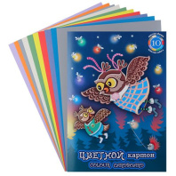 Картон цв. А4 10цв. 10л. тонирован., двухстор., пл. 220гр/м2 "Совки летают"