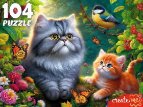 Пазлы  104 элемента 270*330см "Котики с синицей"