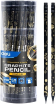 Карандаш Deli НB Golden flower texture круглый, ластик, липа, ассорти