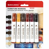 Маркеры для ремонта мебели и изделий из дерева, 6 ЦВЕТОВ, BRAUBERG WOOD, 152203 Маркеры для ремонта мебели и изделий из дерева, 6 ЦВЕТОВ, BRAUBERG WOOD, 152203