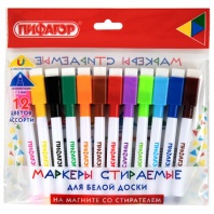 Маркеры стираемые 2 мм на магните со стирателем для белой доски и магнитного планера НАБОР 12 ЦВЕТОВ, ПИФАГОР, 152564 Маркеры стираемые 2 мм на магните со стирателем для белой доски и магнитного планера НАБОР 12 ЦВЕТОВ, ПИФАГОР, 152564