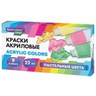 Краски акриловые художественные 8 ПАСТЕЛЬНЫХ цветов в тубах по 22 мл, BRAUBERG HOBBY, 192406 Краски акриловые художественные 8 ПАСТЕЛЬНЫХ цветов в тубах по 22 мл, BRAUBERG HOBBY, 192406