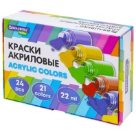 Краски акриловые художественные 24 шт., 21 цвет в банках по 22 мл, BRAUBERG HOBBY, 192412 Краски акриловые художественные 24 шт., 21 цвет в банках по 22 мл, BRAUBERG HOBBY, 192412