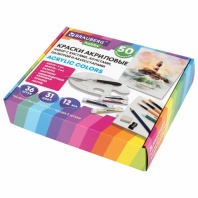 Краски акриловые художественные 36 штук по 12мл, холсты 3шт, кисти 6шт, аксессуары, 50 предметов, BRAUBERG HOBBY, 192545