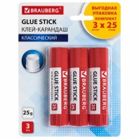Клей-карандаш 25 г ВЫГОДНАЯ УПАКОВКА BRAUBERG, 3 штуки на блистере, 271306 Клей-карандаш 25 г ВЫГОДНАЯ УПАКОВКА BRAUBERG, 3 штуки на блистере, 271306