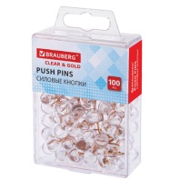 Силовые кнопки-гвоздики BRAUBERG CLEAR & GOLD, прозрачные с золотистым (шарики), 100 штук, 11мм, 272760