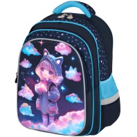Рюкзак BRAUBERG KIDS FLOSSY, 2 отделения, 3 кармана, Sky girl, 3D панель, 40х28х18 см, 273179