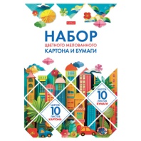 Набор картона и бумаги A4 мелованные 20л. (10цв+10цв) в папке, HATBER, 200х290мм, Мозайка, 20НКБ4, 20НКБ4_32441
