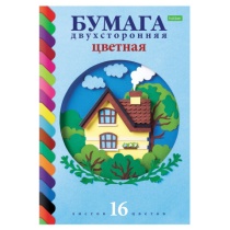 Цветная бумага А4 2-сторонняя газетная, 16л. 16цв на скобе, HATBER ECO, 200х270, Домик в лесу, 16Бц4, 16Бц4_20828
