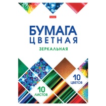 Цветная бумага А4 ЗЕРКАЛЬНАЯ, 10л. 10цв. в папке, HATBER, 200х290мм, Мозаика, 10Бц4мт_23735
