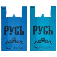 Пакеты "майка", КОМПЛЕКТ 100 шт., 30+16х55 см, ПНД, "Русь", СИНИЕ, 25 мкм, ЮПЛАСТ, ЮМАЙ1072