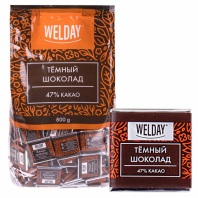 Шоколад порционный WELDAY (ВЭЛДЭЙ) "Тёмный 47%", 800 г (160 плиток по 5 г), пакет, 622407 Шоколад порционный WELDAY (ВЭЛДЭЙ) "Тёмный 47%", 800 г (160 плиток по 5 г), пакет, 622407