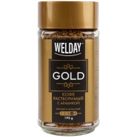 Кофе растворимый WELDAY (ВЭЛДЭЙ) "GOLD" 190 г, стеклянная банка, сублимированный, 622674 Кофе растворимый WELDAY (ВЭЛДЭЙ) "GOLD" 190 г, стеклянная банка, сублимированный, 622674