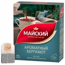 Чай МАЙСКИЙ "Ароматный бергамот" черный цейлонский байховый, 100 пакетиков по 1,5 г,, 102627