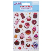Наклейки гелевые "Сладости", многоразовые, с тиснением фольгой, 10х15 см, ЮНЛАНДИЯ, 661820 Наклейки гелевые "Сладости", многоразовые, с тиснением фольгой, 10х15 см, ЮНЛАНДИЯ, 661820